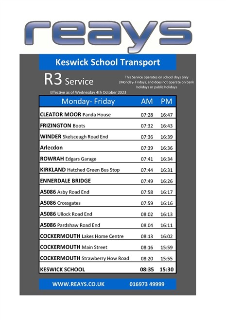 R3 Timetable